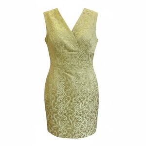 Elinor Simmons For Malcolm Starr Brocade Cocktail Dress‎ Green Gold Vintage 12